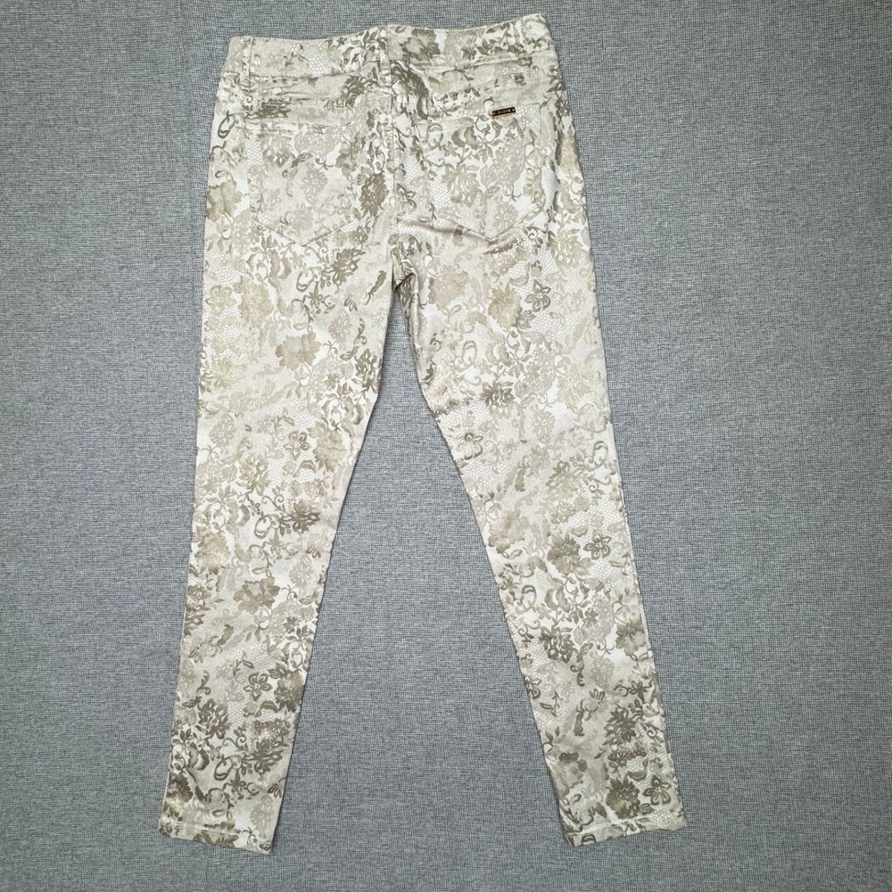 Cache Womens Skinny Pants Gold Cream Floral Lace Brocade Metallic Size 4